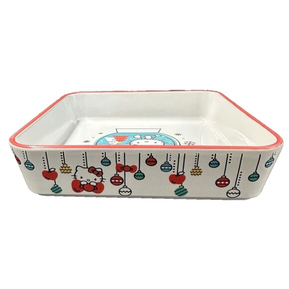 Hello Kitty Christmas Square White Stoneware Baking Dish By Sanrio Let in Snow - Picture 4 of 9